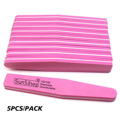 5 PCS/LOT Professional Nail Files Nail Buffer 100/180 Grit Sanding Polishing Grinding Manicure Nail Art Tools 6 Colors