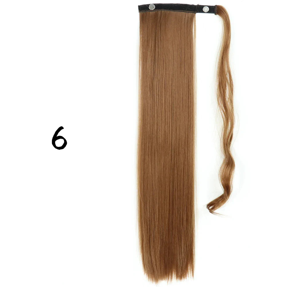 55cm Synthetic Long Straight Wrap Around Ponytail Clip In Hair Extension