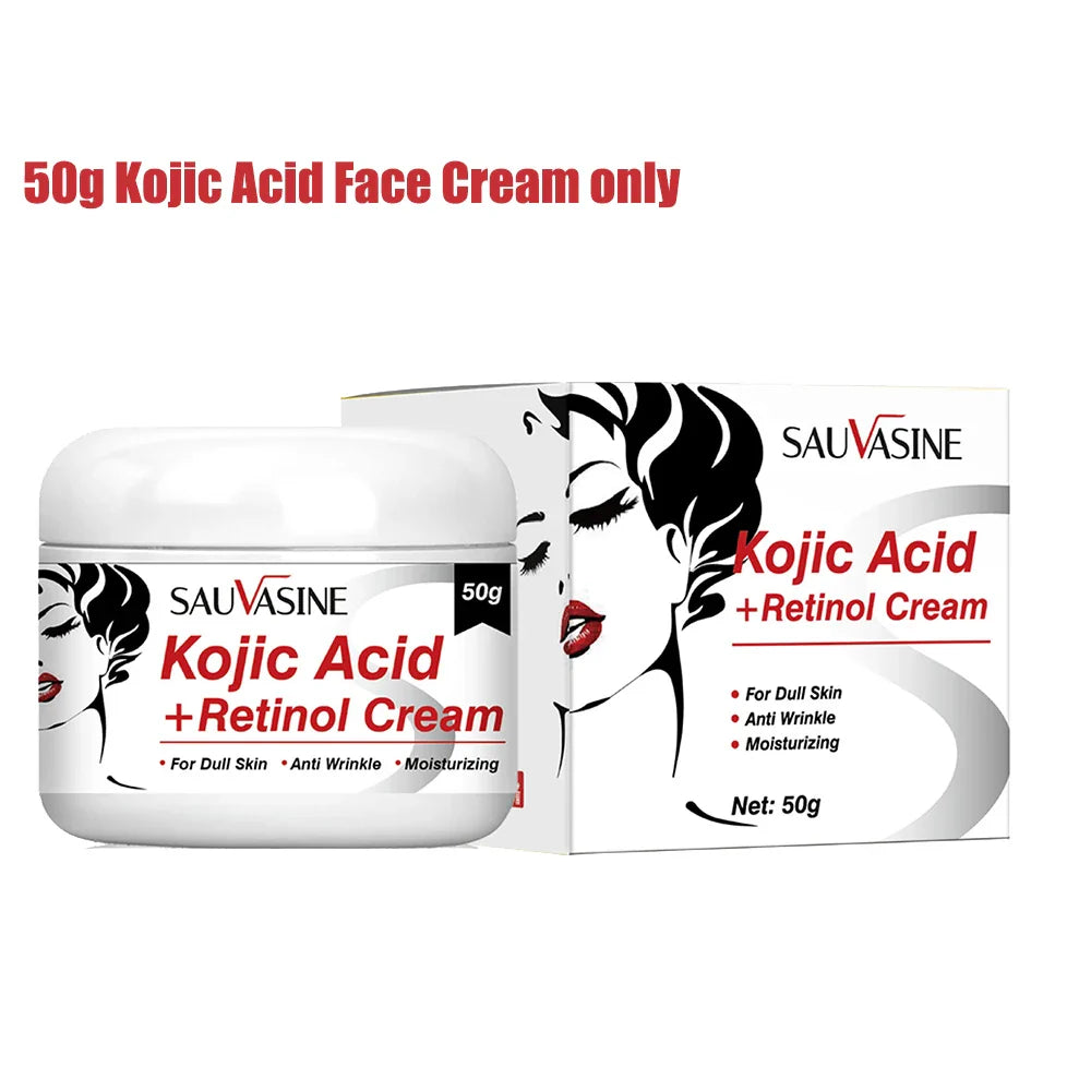 50g Kojic Acid Face Cream + 30ml Facial Serum Fade Dark Spots Brightening Skin Whitening Cream