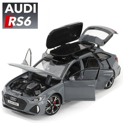 1/32 Audi RS6 toy car model with sound light, doors open, alloy 