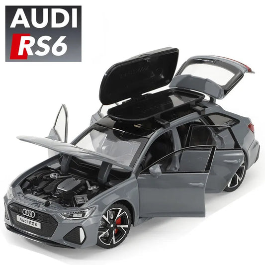 1/32 Audi RS6 toy car model with sound light, doors open, alloy 