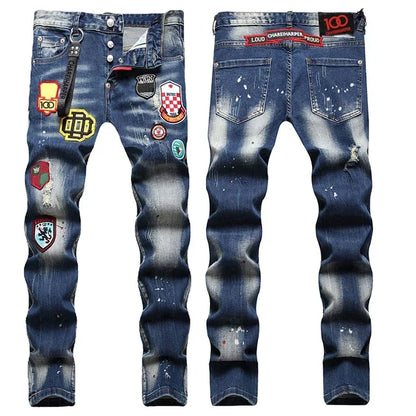 dsq071 Men's jeans Stretch complex wash water hand painted