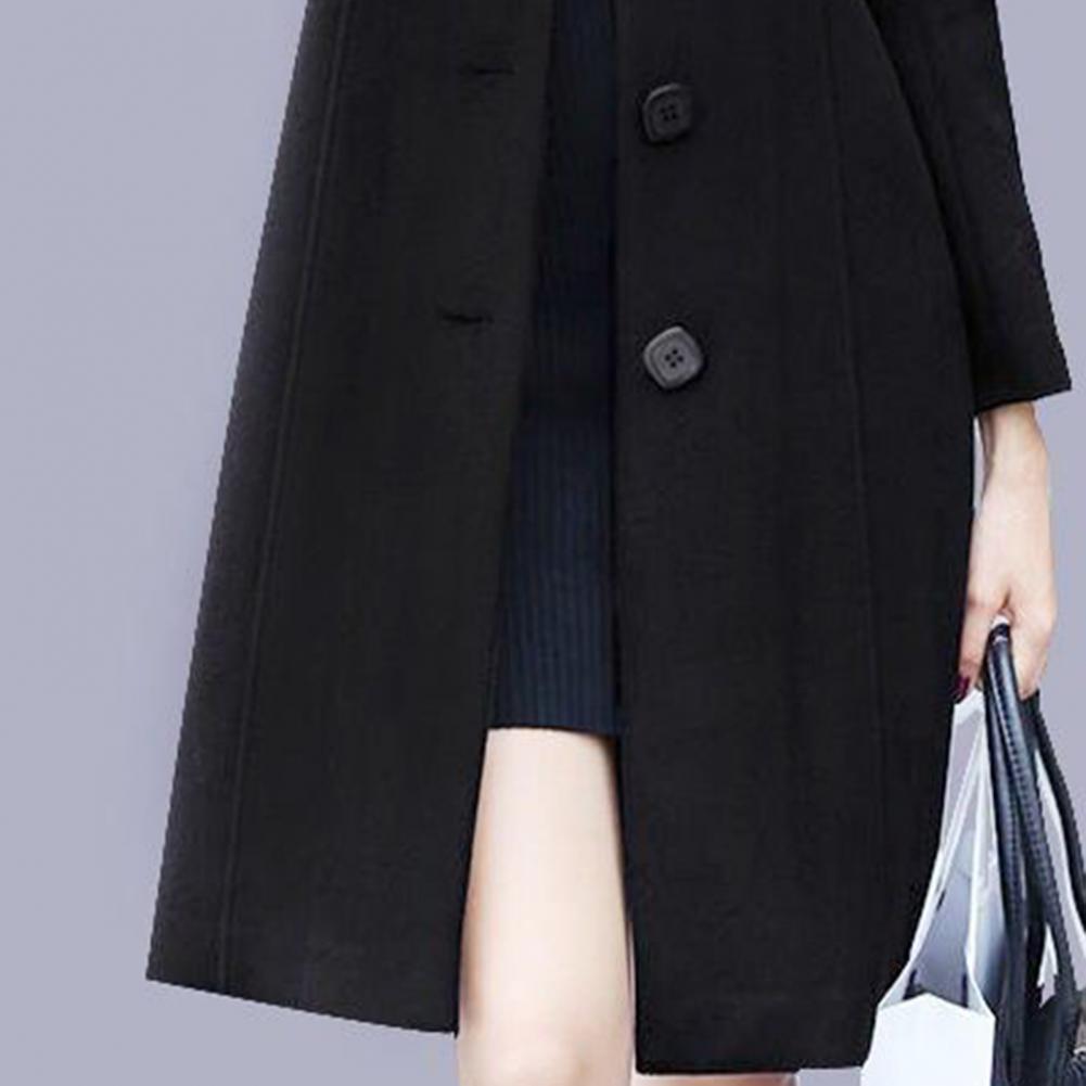 S-4XL Autumn Coat for Women Mid-Length Single-Breasted Solid Color Turn-Down Collar Elegant Soft Warm Winter Jacket