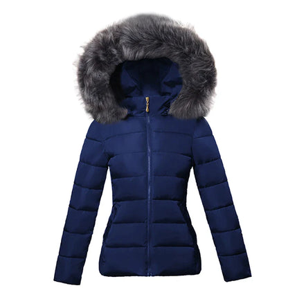 SL Women's Winter Coat Fake Fur Collar Parka Short Outerwear Warm Down Jacket