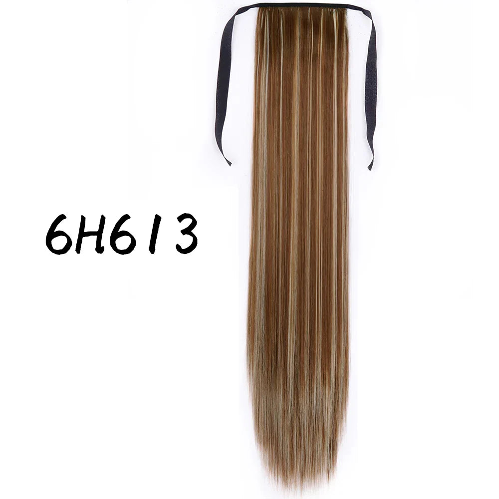 55cm Synthetic Long Straight Wrap Around Ponytail Clip In Hair Extension