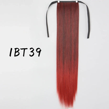 55cm Synthetic Long Straight Wrap Around Ponytail Clip In Hair Extension