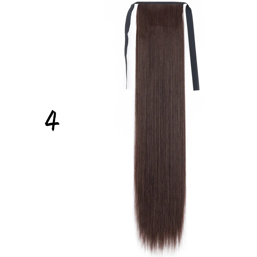 55cm Synthetic Long Straight Wrap Around Ponytail Clip In Hair Extension