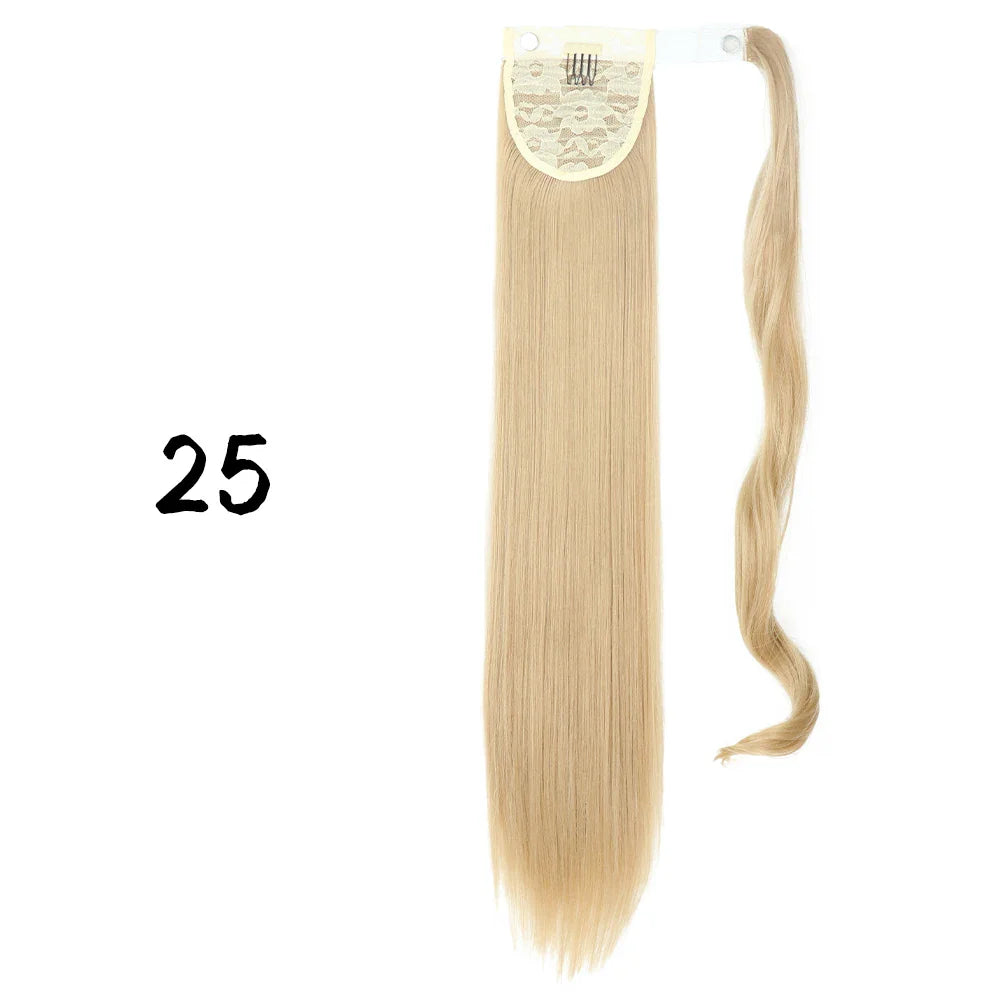 55cm Synthetic Long Straight Wrap Around Ponytail Clip In Hair Extension
