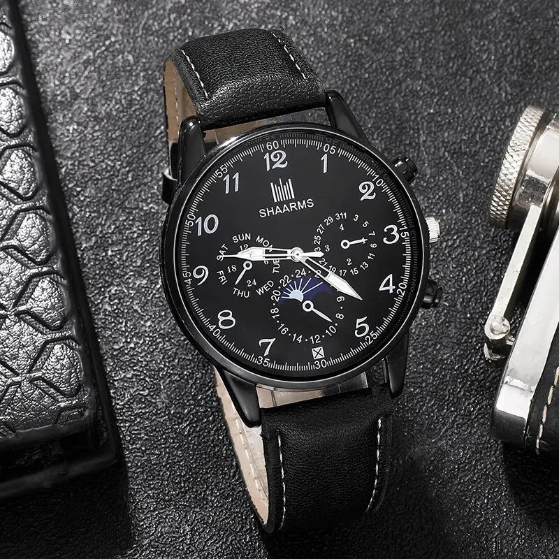 Fashion Men's Watch, Wallet and Glasses – Retro Black 