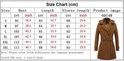 Women's Hooded Jackets Mid-Length Double Breasted Wool Blend Coat Turndown Collar 