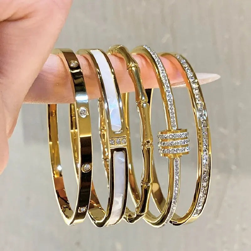 Titanium Steel Bracelet in Stainless Steel Inlaid with Zircon, Gold Plated 