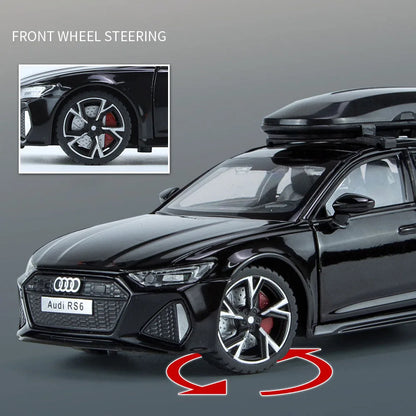 1/32 Audi RS6 toy car model with sound light, doors open, alloy 