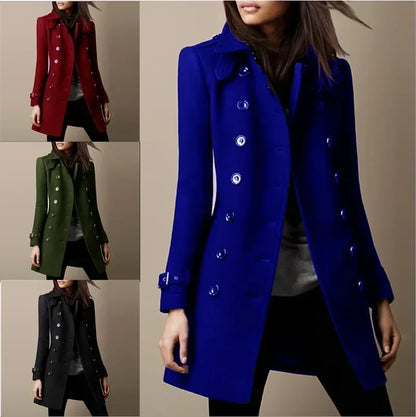 Women Autumn Winter Fashion Casual Coat Long Sleeve Trench Double Breasted Button Coat
