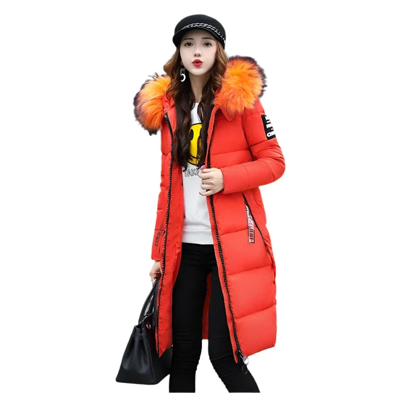Down Parka Winter Jacket Big Fur Collar Thick Fashion Hooded Cotton Outerwear Long Winter Women Coat