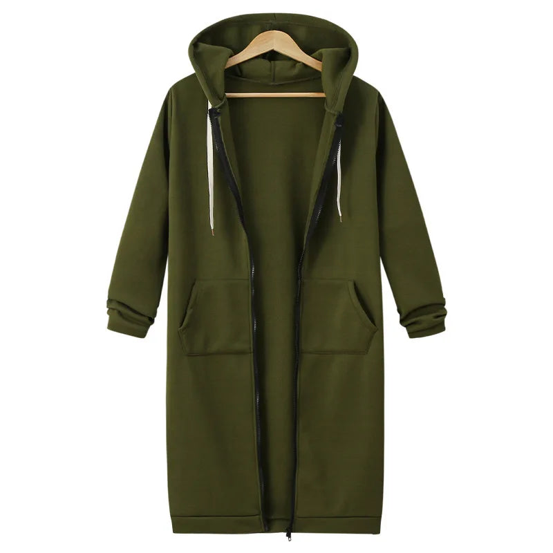 Women's Casual Versatile Mid Length Hooded Long Sleeve Hoodie Winter Jacket