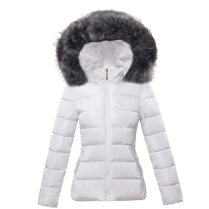 SL Women's Winter Coat Fake Fur Collar Parka Short Outerwear Warm Down Jacket