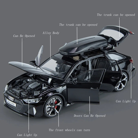 1/32 Audi RS6 toy car model with sound light, doors open, alloy 