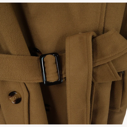 Women's Hooded Jackets Mid-Length Double Breasted Wool Blend Coat Turndown Collar 