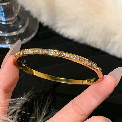 Titanium Steel Bracelet in Stainless Steel Inlaid with Zircon, Gold Plated 