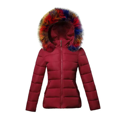 SL Women's Winter Coat Fake Fur Collar Parka Short Outerwear Warm Down Jacket