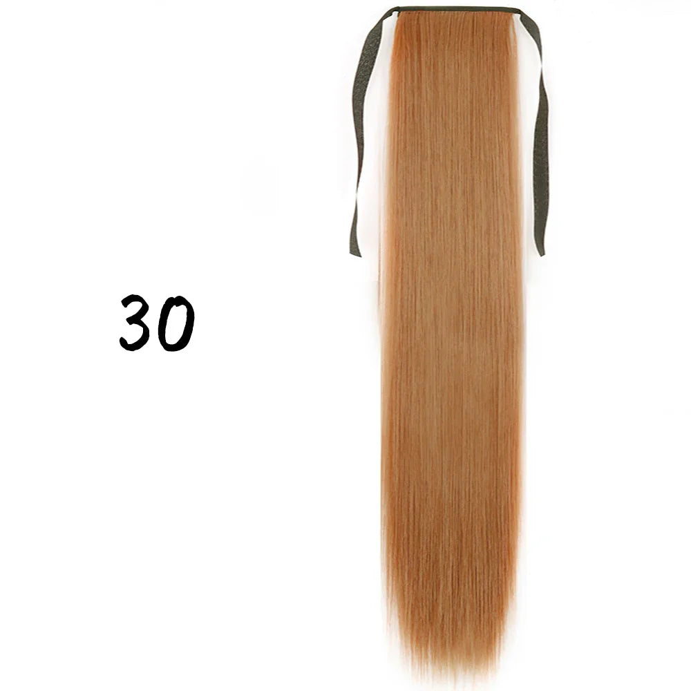 55cm Synthetic Long Straight Wrap Around Ponytail Clip In Hair Extension