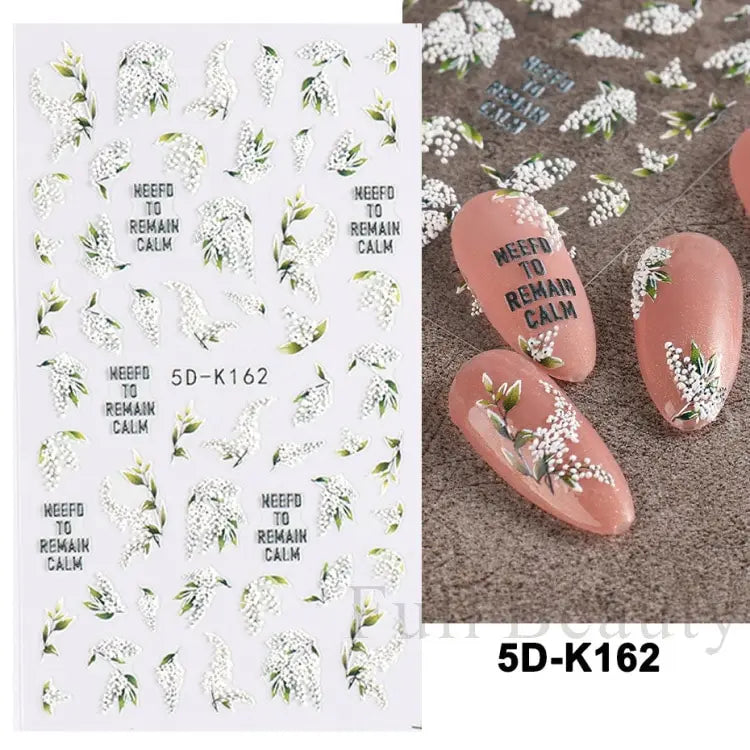 5D White Flower Embossed Nail Art Decals