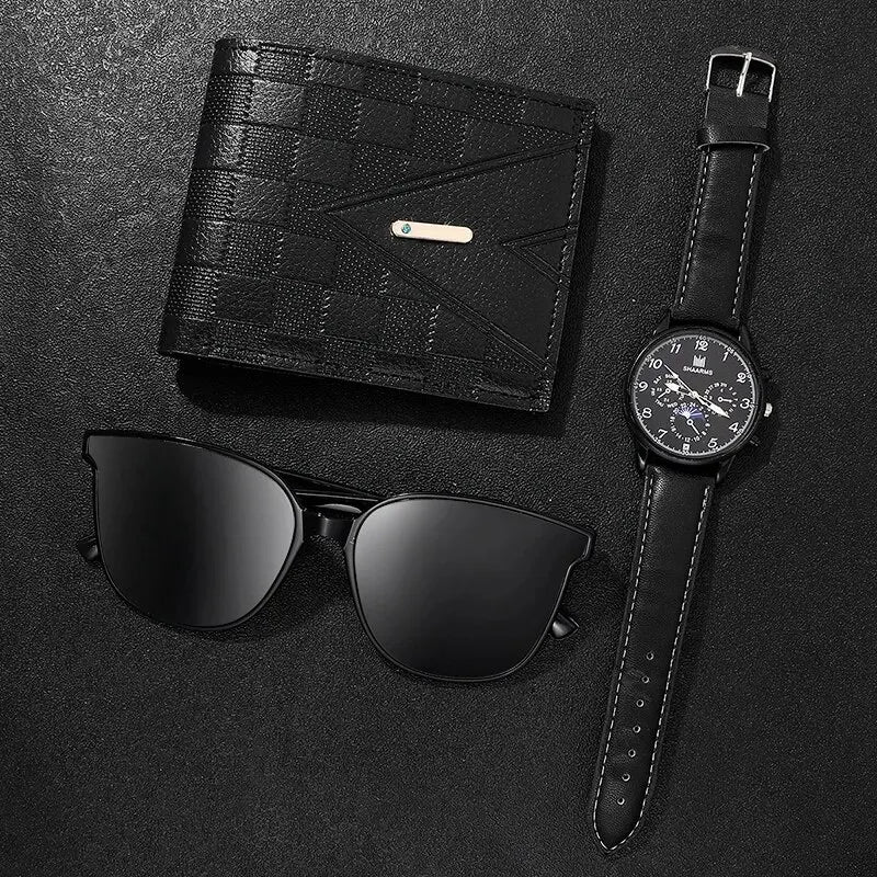 Fashion Men's Watch, Wallet and Glasses – Retro Black 