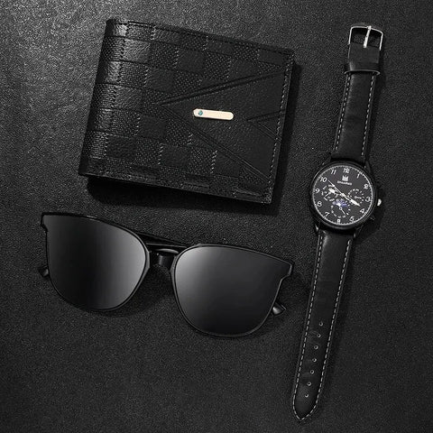 Fashion Men's Watch, Wallet and Glasses – Retro Black 