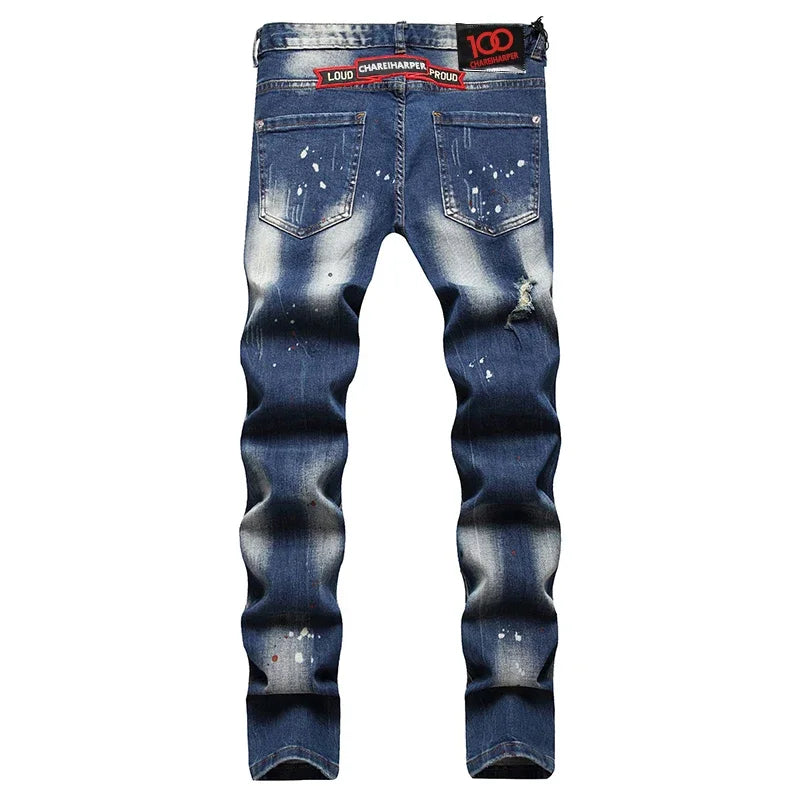 dsq071 Men's jeans Stretch complex wash water hand painted