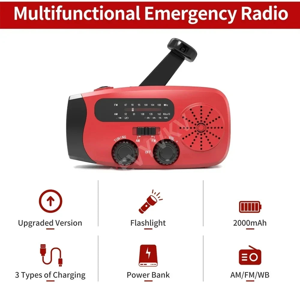 Multifunctional Solar Hand Crank Radio FM AM WB NOAA Weather Radio