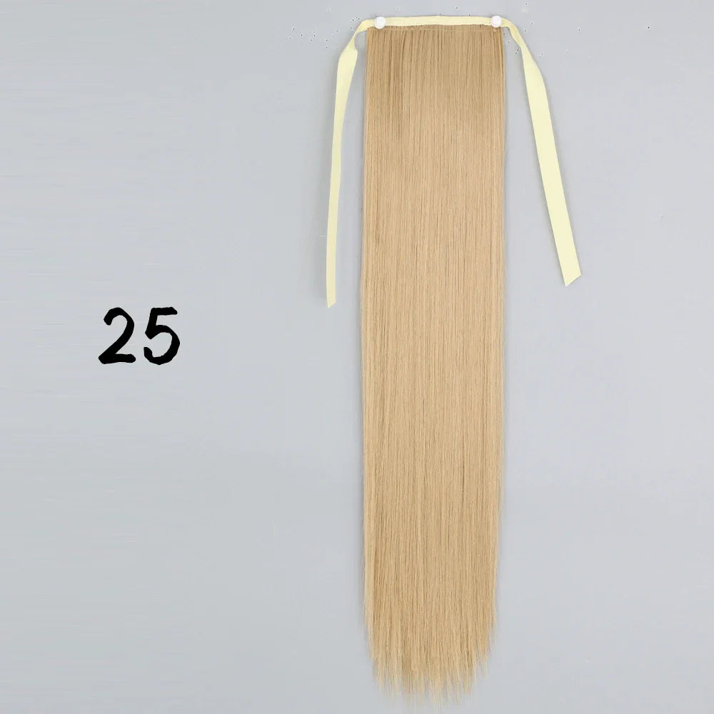 55cm Synthetic Long Straight Wrap Around Ponytail Clip In Hair Extension