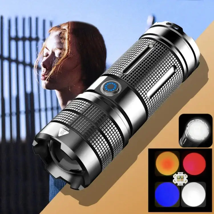 RGB flashlight with zoom &amp; power bank – Professional lighting for photography &amp; outdoor