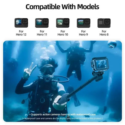 Telesin Selfie Stick Waterproof - 250-850mm with Remote for GoPro Hero13/12/11/Mini/10/9/8 Black / Max