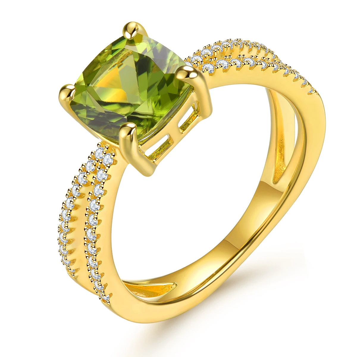 Peridot Sterling Silver Rings Yellow Gold Plated 2.5 Carat Genuine Peridot S925 Jewelry