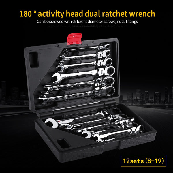 Pro Spanner Wrench Ratchet Polerad Set Kit Metrisk 8-19mm Bilverktyg
