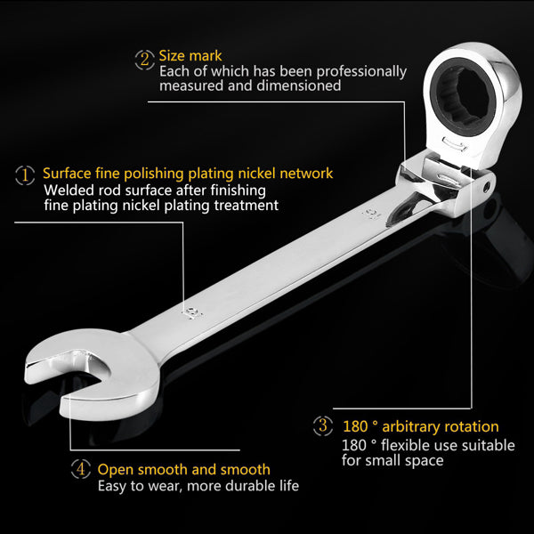 Pro Spanner Wrench Ratchet Polerad Set Kit Metrisk 8-19mm Bilverktyg