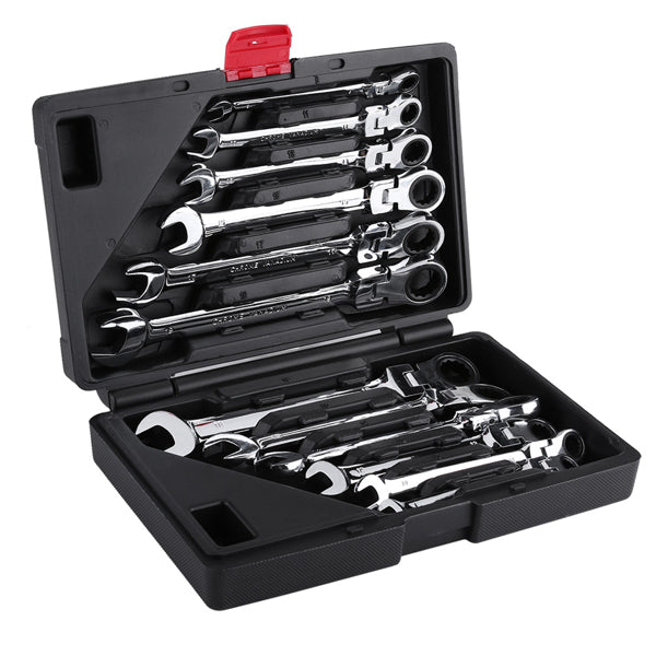 Pro Spanner Wrench Ratchet Polerad Set Kit Metrisk 8-19mm Bilverktyg